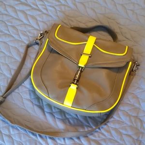 Melie Bianco neon yellow and gray messenger bag